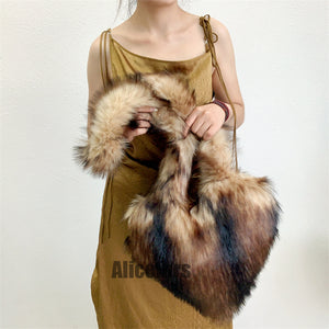 faux fur heart bag large fluffy tote purse for women in vintage brown 2_da0d1606 7b51 41e3 8d8f de3360f46547 Alicefurs