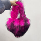 Faux Fur Heart Handbag Small Furry Tote Purse for Women