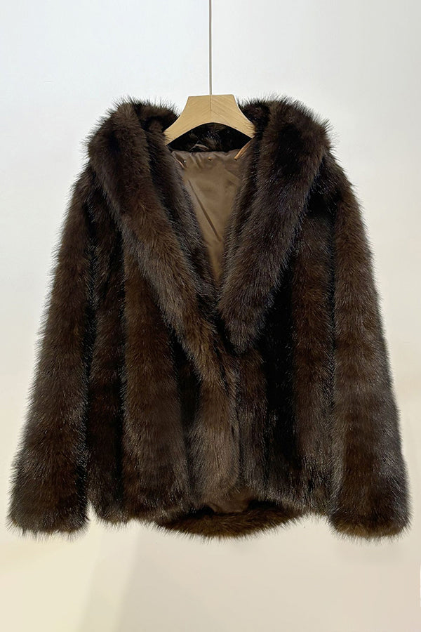 Faux Fur Hooded Jacket Oversized Short Fluffy Coat for Women