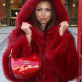 faux fur hooded jacket oversized short fluffy coat for women in red 1 Alicefurs
