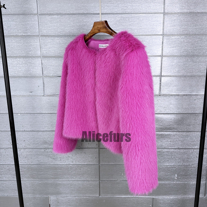 Faux Fur Jacket Casual Short Fuzzy Overcoat for Women