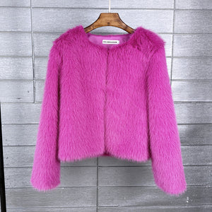 faux fur jacket casual short fuzzy overcoat for women in fuchsia Alicefurs