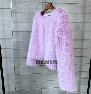 faux fur jacket casual short fuzzy overcoat for women in lavender 1 Alicefurs