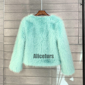 faux fur jacket casual short fuzzy overcoat for women in mint green 1 Alicefurs