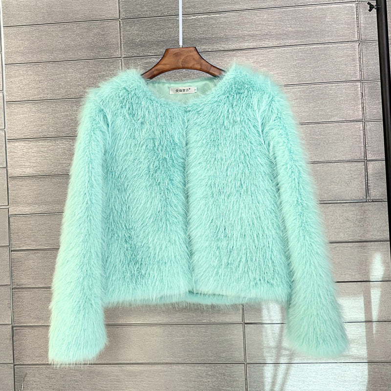 Faux Fur Jacket Casual Short Fuzzy Overcoat for Women
