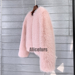 faux fur jacket casual short fuzzy overcoat for women in peachy pink 2 Alicefurs
