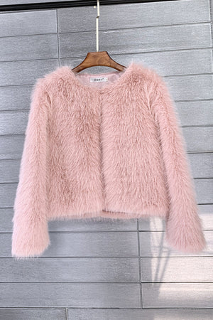 faux fur jacket casual short fuzzy overcoat for women in peachy pink 5 Alicefurs