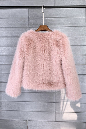 faux fur jacket casual short fuzzy overcoat for women in peachy pink 6 Alicefurs