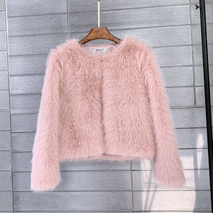 faux fur jacket casual short fuzzy overcoat for women in peachy pink Alicefurs