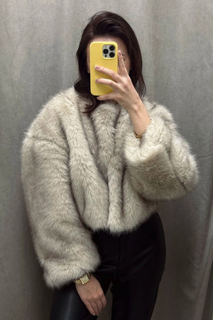 faux fur jacket winter cropped furry overcoat for women in Beige 5 Alicefurs