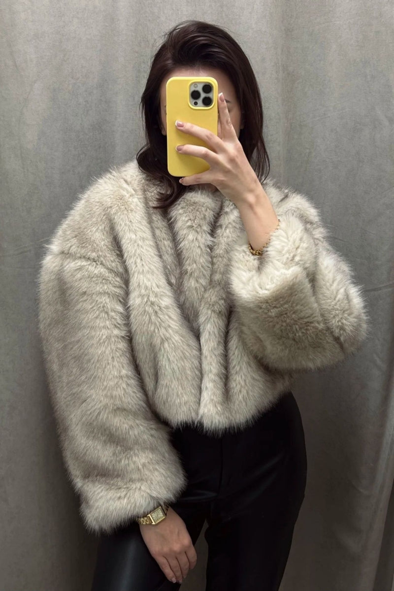 Faux Fur Jacket Winter Cropped Furry Overcoat for Women