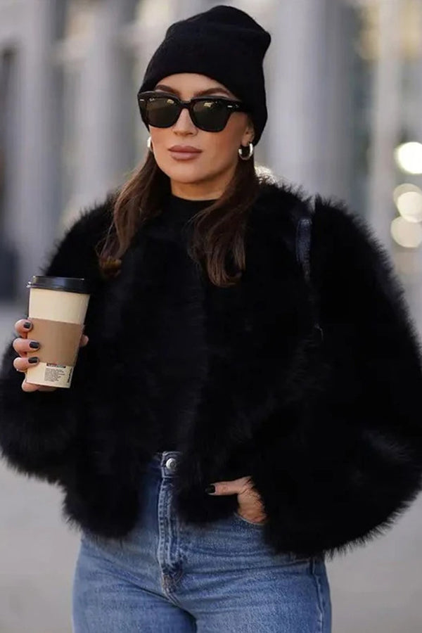 Faux Fur Jacket Winter Cropped Furry Overcoat for Women