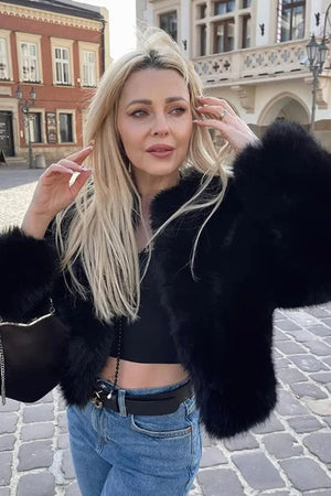 faux fur jacket winter cropped furry overcoat for women in Black 6 Alicefurs