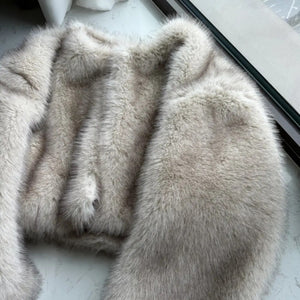 faux fur jacket winter cropped furry overcoat for women in khaki 4 Alicefurs