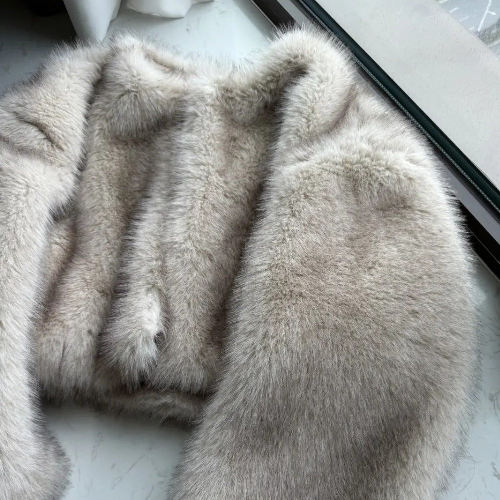 Faux Fur Jacket Winter Cropped Furry Overcoat for Women
