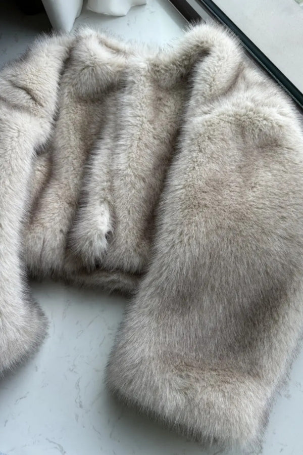 Faux Fur Jacket Winter Cropped Furry Overcoat for Women