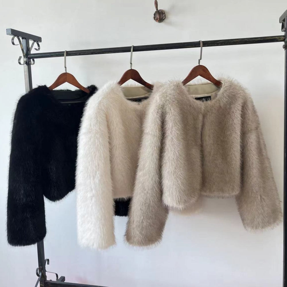Faux Fur Jacket Winter Cropped Furry Overcoat for Women