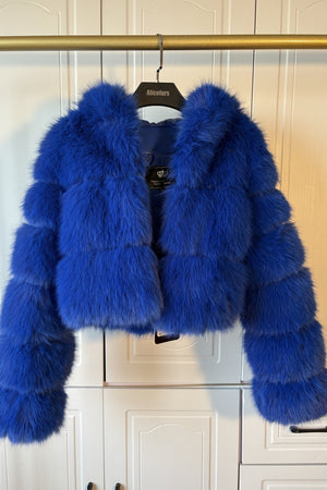 faux fur jacket winter fluffy cropped coat for women in royal blue 2 Alicefurs