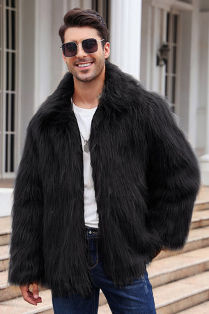 faux fur jacket winter short fluffy outerwear for men in black Alicefurs