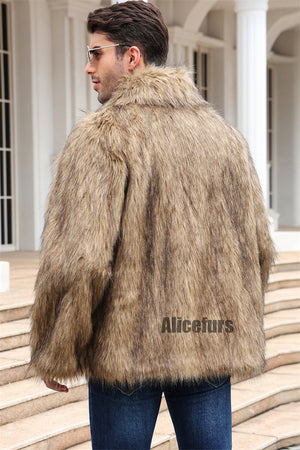 faux fur jacket winter short fluffy outerwear for men in brown 5 Alicefurs
