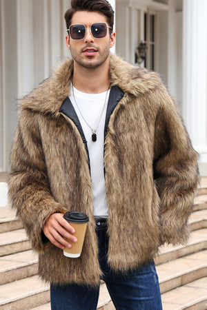 faux fur jacket winter short fluffy outerwear for men in brown Alicefurs