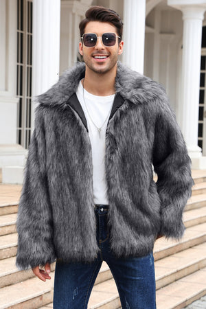 faux fur jacket winter short fluffy outerwear for men in grey Alicefurs