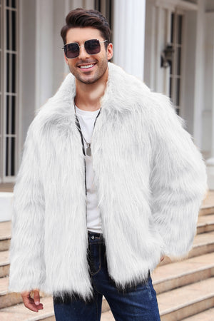 faux fur jacket winter short fluffy outerwear for men in white Alicefurs