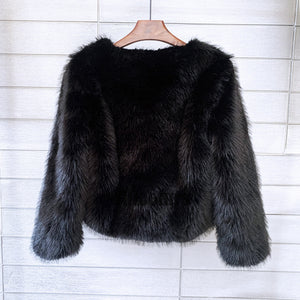 faux fur jacket winter short fluffy outerwear for women in black 1 Alicefurs
