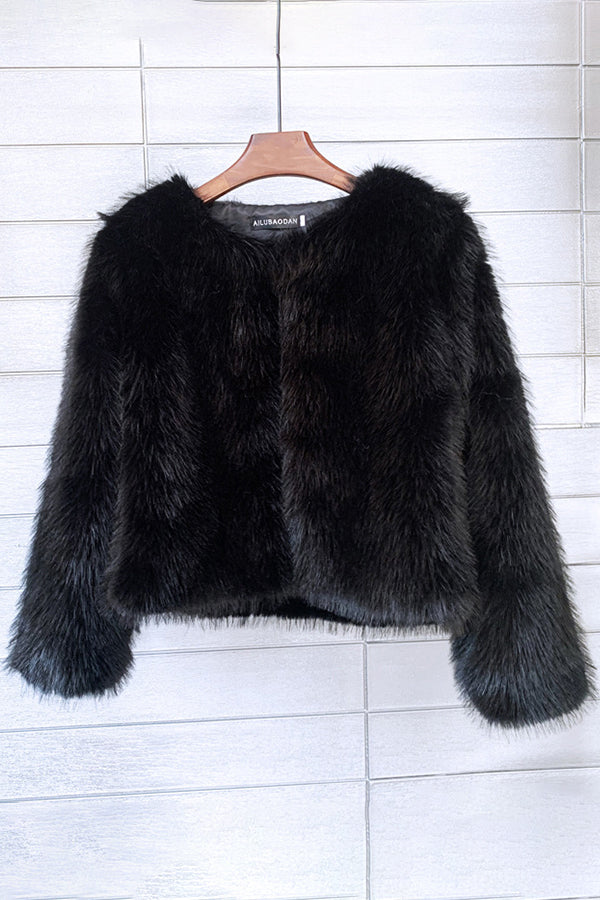 Faux Fur Jacket Winter Short Fluffy Outerwear for Women