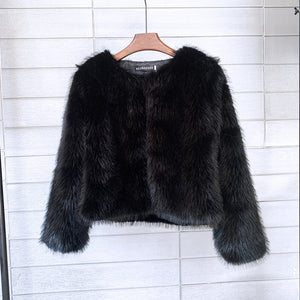 faux fur jacket winter short fluffy outerwear for women in black Alicefurs