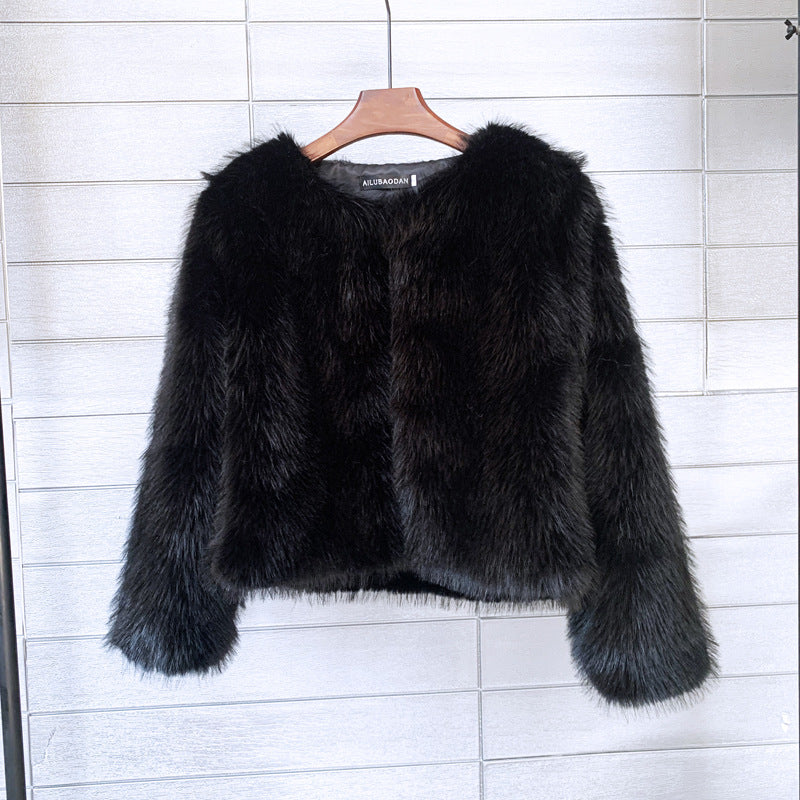Faux Fur Jacket Winter Short Fluffy Outerwear for Women
