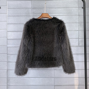 faux fur jacket winter short fluffy outerwear for women in dark grey 2 Alicefurs