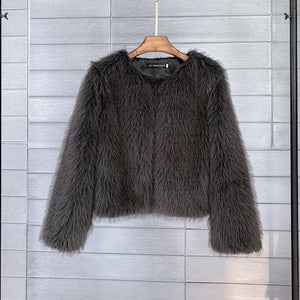 faux fur jacket winter short fluffy outerwear for women in dark grey Alicefurs