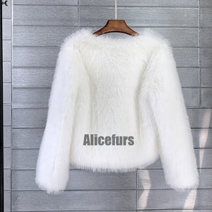 faux fur jacket winter short fluffy outerwear for women in white 1 Alicefurs