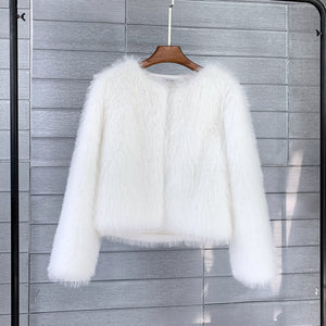 faux fur jacket winter short fluffy outerwear for women in white Alicefurs