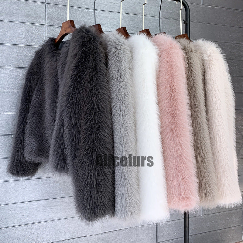 Faux Fur Jacket Winter Short Fluffy Outerwear for Women
