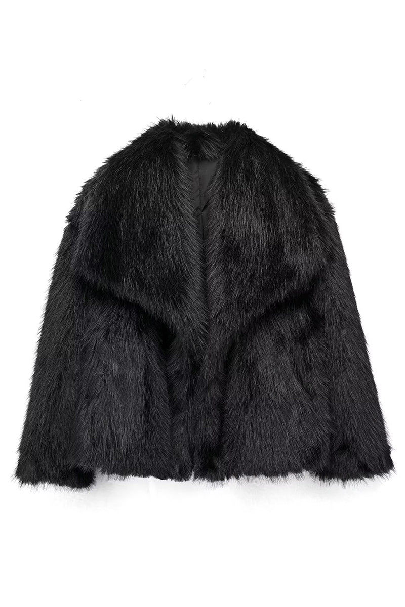 faux fur jacket with shawl collar winter short outwear for women in black 2 Alicefurs