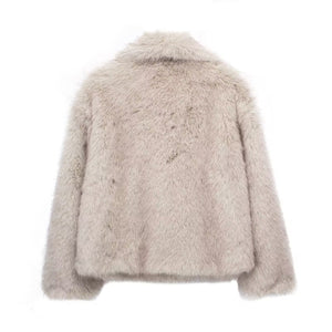 faux fur jacket with shawl collar winter short outwear for women in light beige 1 Alicefurs