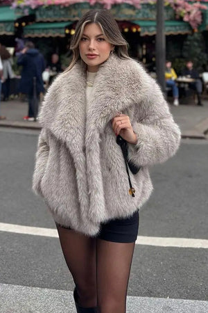 faux fur jacket with shawl collar winter short outwear for women in light beige 11 Alicefurs