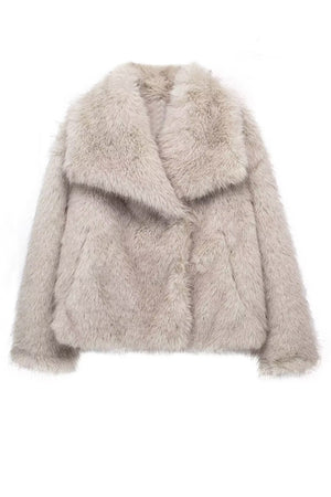 faux fur jacket with shawl collar winter short outwear for women in light beige 12 Alicefurs