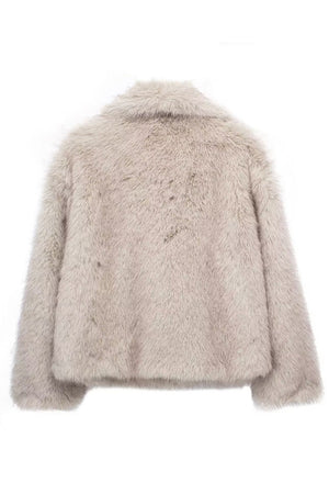 faux fur jacket with shawl collar winter short outwear for women in light beige 13 Alicefurs
