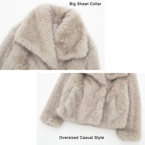 faux fur jacket with shawl collar winter short outwear for women in light beige 2 Alicefurs