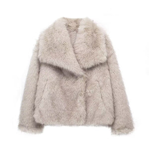 faux fur jacket with shawl collar winter short outwear for women in light beige Alicefurs