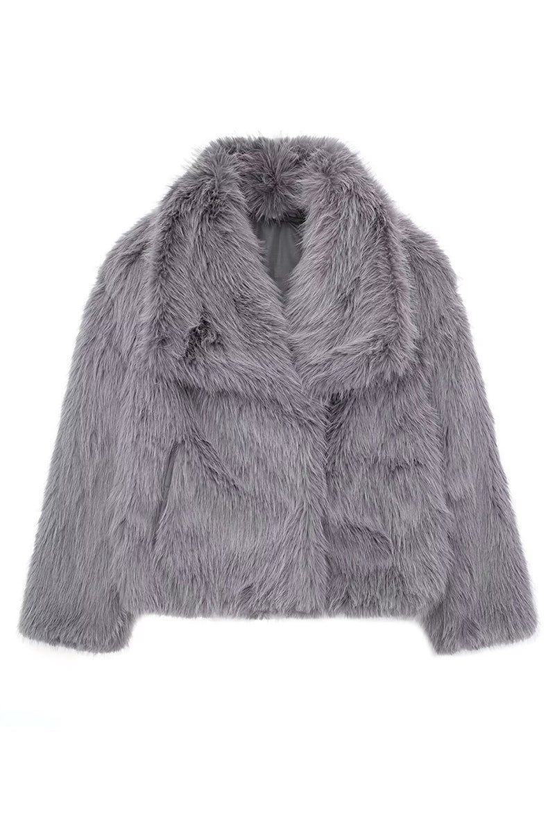 faux fur jacket with shawl collar winter short outwear for women in light grey 3 Alicefurs