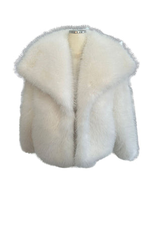 faux fur jacket with shawl collar winter short outwear for women in white 2 Alicefurs