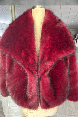 faux fur jacket womens waterfall collar short coat in blackish red 1 Alicefurs