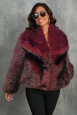 faux fur jacket womens waterfall collar short coat in blackish red Alicefurs