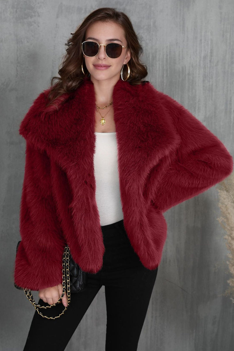 Faux Fur Jacket Women's Waterfall Collar Short Coat