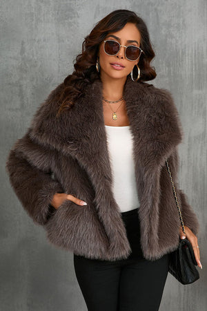 faux fur jacket womens waterfall collar short coat in chocolate brown 2 Alicefurs