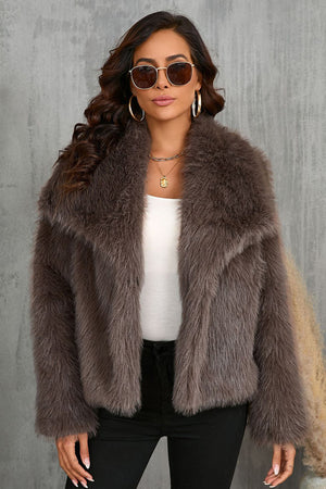 faux fur jacket womens waterfall collar short coat in chocolate brown 3 Alicefurs